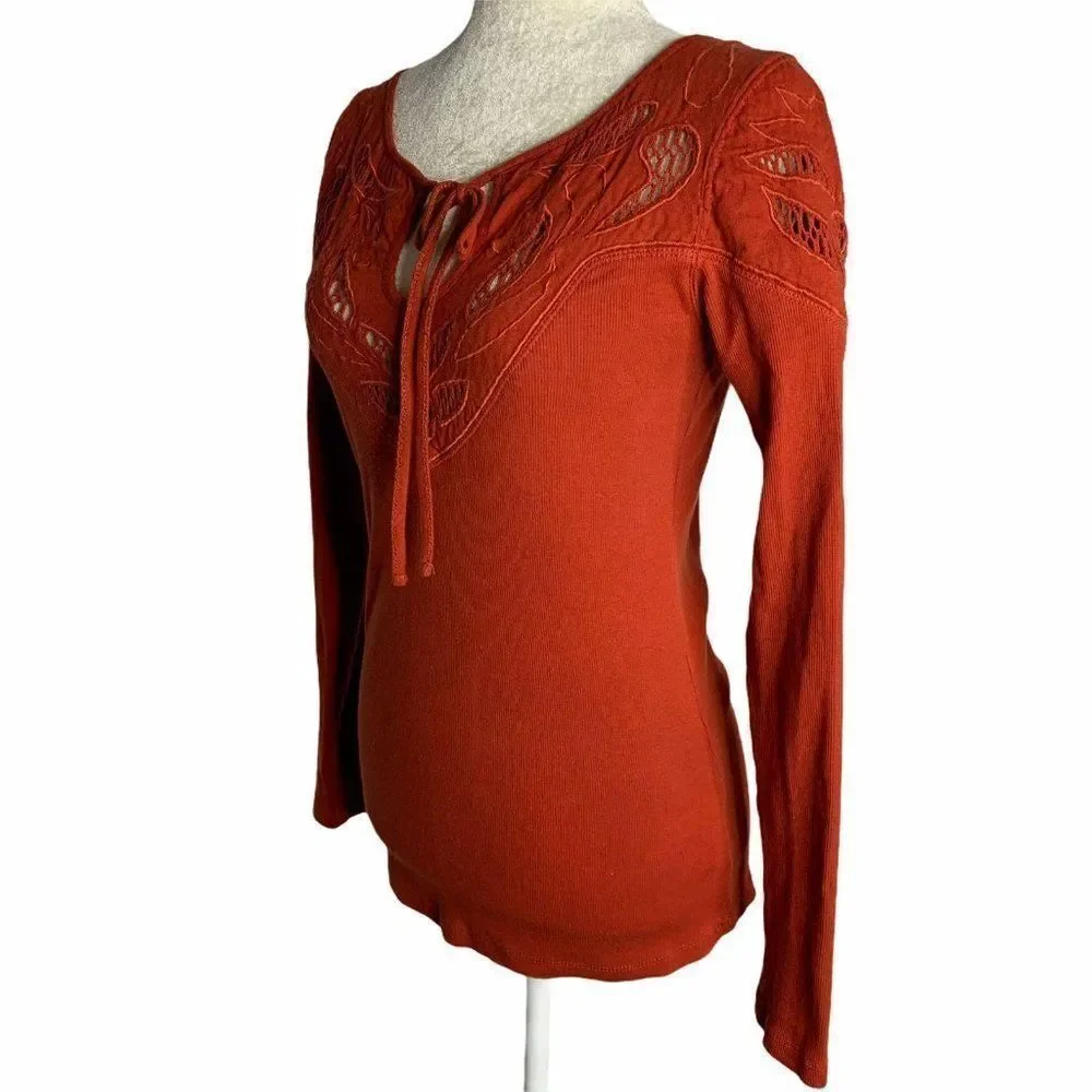 Free People Ribbed Knit Top S Burnt Orange